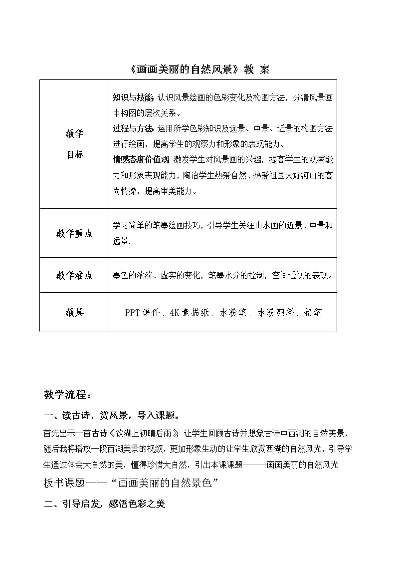 五年级上册美术教案-第12课  画画美丽的自然景色丨赣美版  (1)01