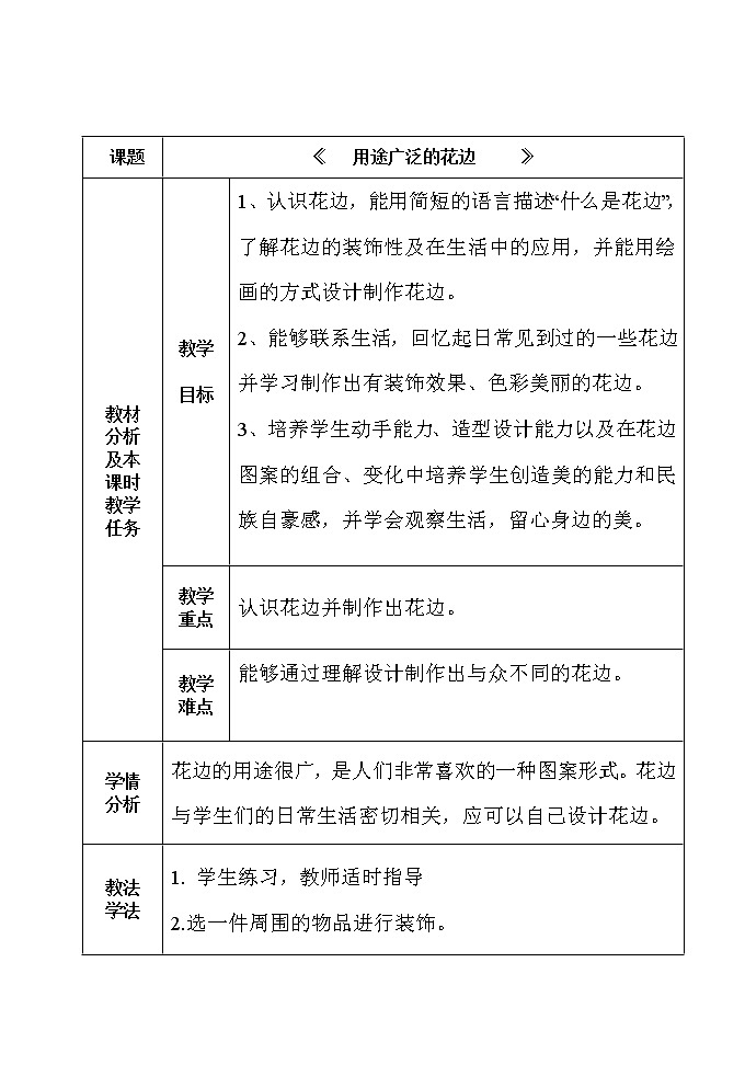 冀美3下 4用途广泛的花边  教案第1页