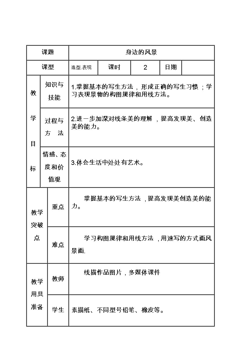 5下 6身边的风景  教案第1页