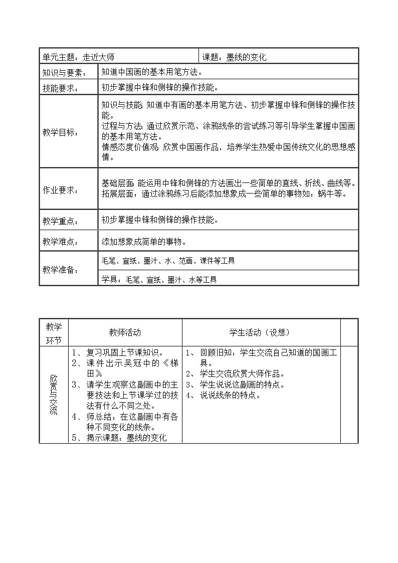 三年级上册美术教案第7课 墨线的变化｜沪教版第1页