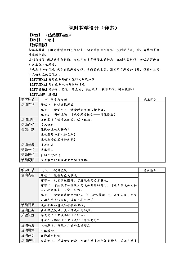 五年级上册美术教案第1课 感受漫画造型｜沪教版第1页