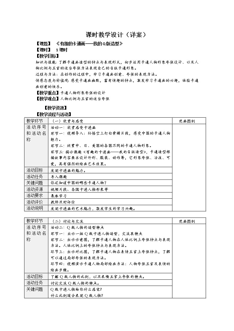 五年级上册美术教案第2课 有趣的卡通画——我的Q版造型｜沪教版第1页
