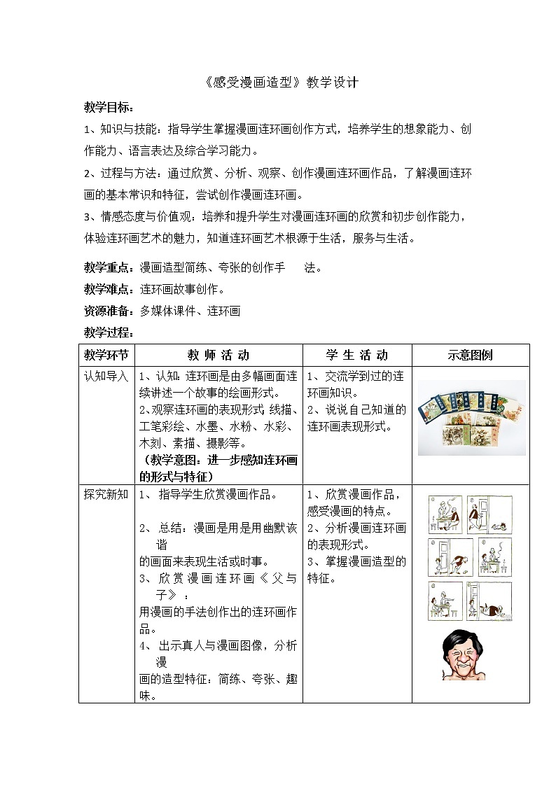 五年级上册美术教案第1课 感受漫画造型｜沪教版 (1)第1页