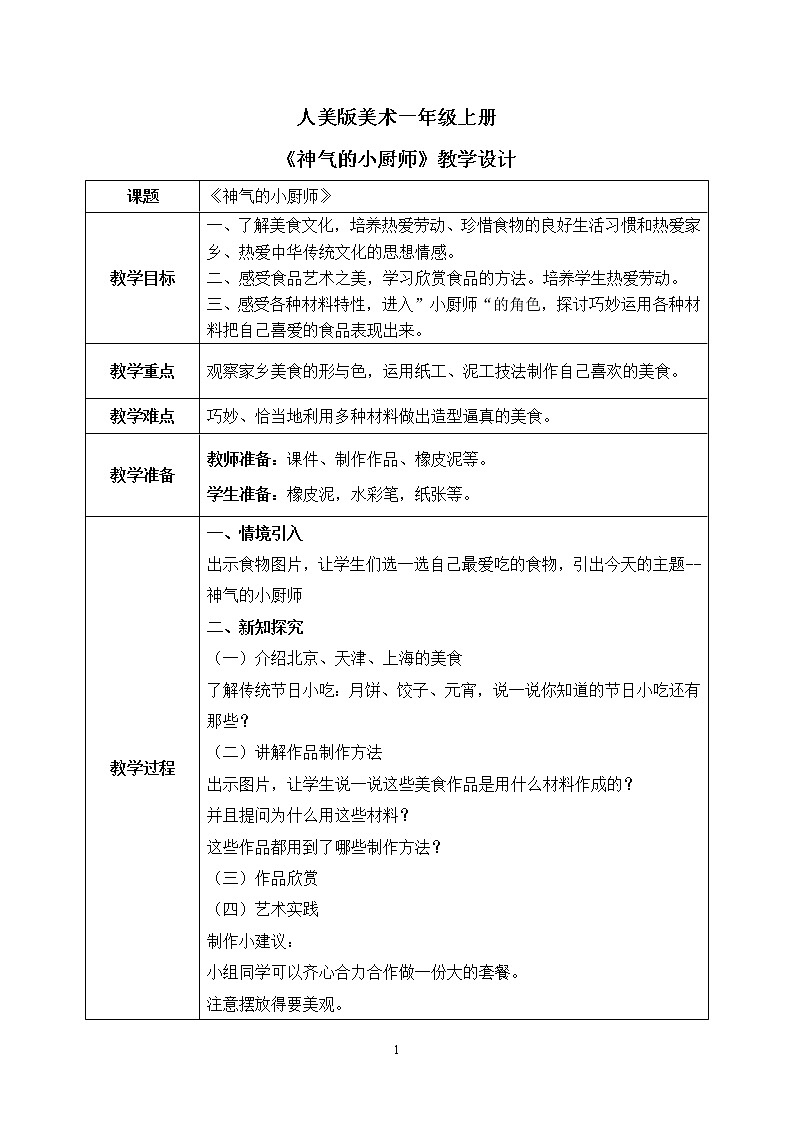 人美版美术一年级上册15.《神气的小厨师》课件+教学设计01