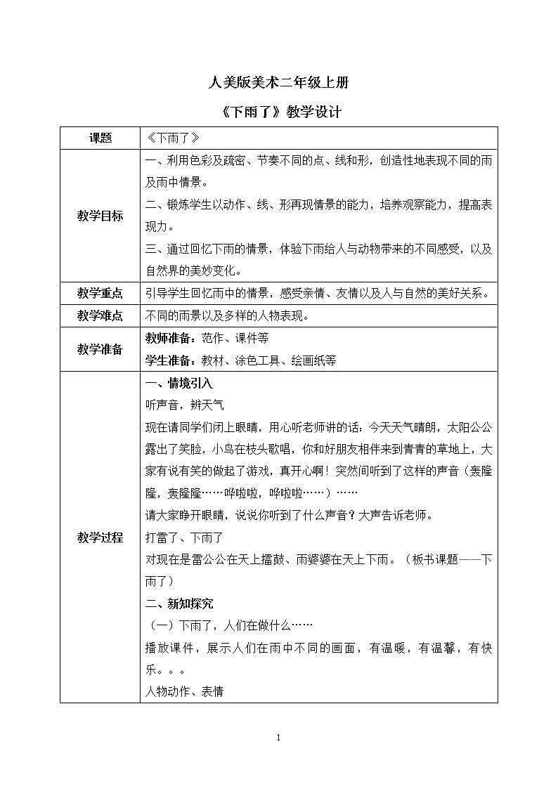 人美版美术二年级上册6.《下雨了》课件+教学设计01