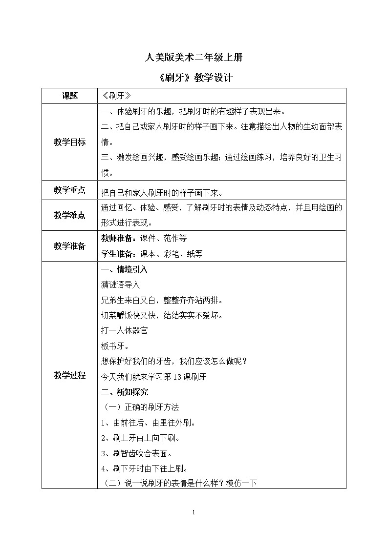 人美版美术二年级上册13.《刷牙 》课件+教学设计01