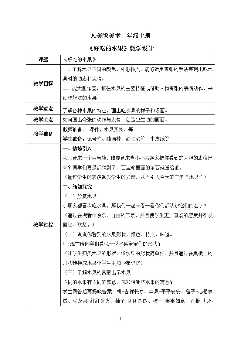 人美版美术二年级上册12.《好吃的水果 》课件+教学设计01