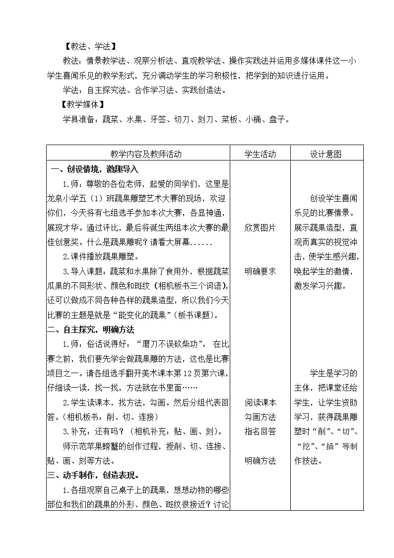 五年级下册美术教案-第6课  能“变化”的蔬果 丨赣美版  (1)02