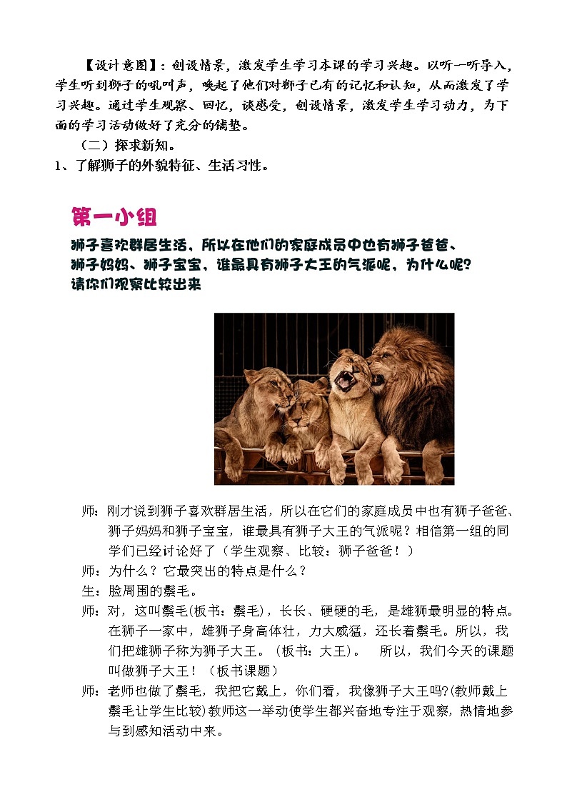 人美版一年级下册美术 13. 狮子大王 教案第3页