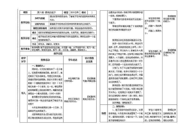 人美版一年级下册美术 6. 漂亮的瓶子(1) 教案01