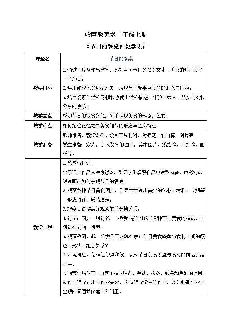 岭南版2上美术第10课《节日的餐桌》教案+课件01