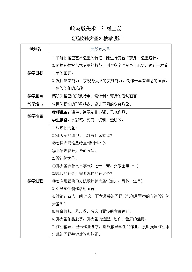 岭南版上美术课第13课《无敌孙大圣》教案+课件01