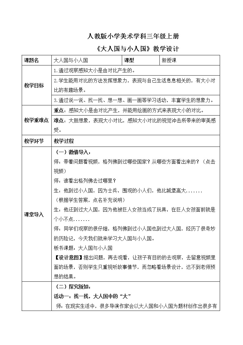 人教版小学美术三年级上册《大人国与小人国》课件+配套教案+配套视频01