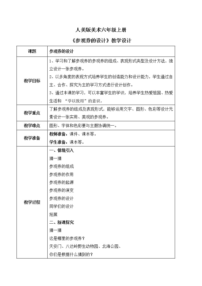 人美版美术六上第8课《参观券的设计》课件+教学设计01