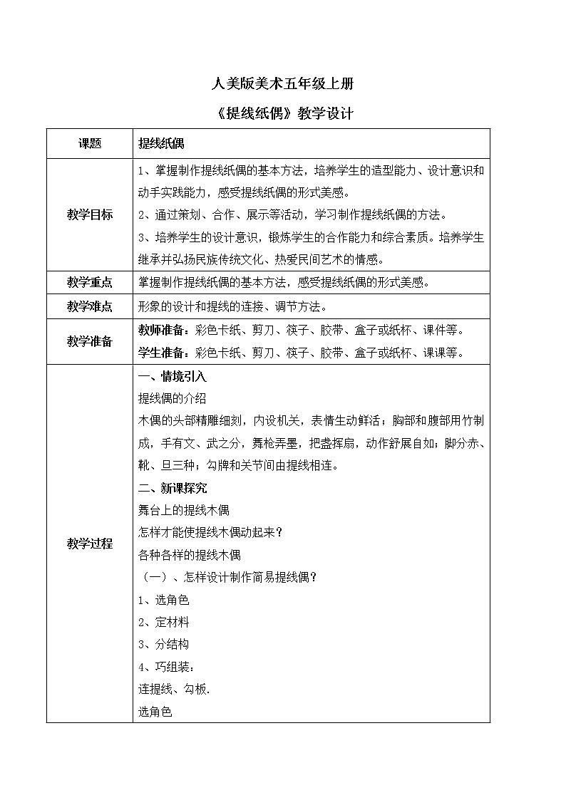 人美版美术五上第8课《提线纸偶》课件+教学设计01