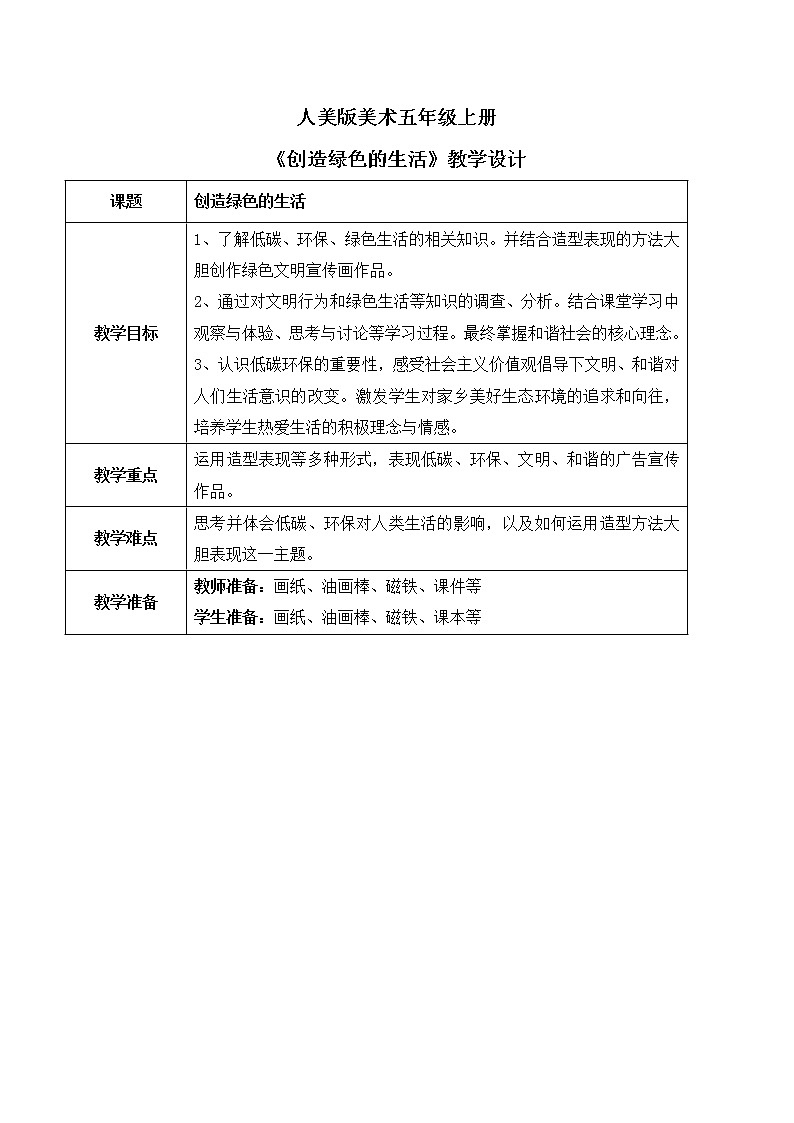 人美版美术五上第9课《创造绿色的生活》课件+教学设计01
