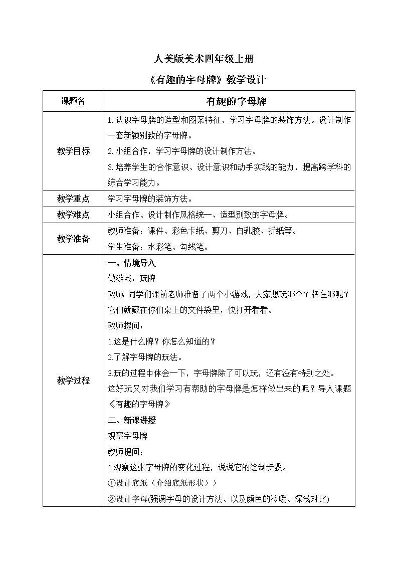 人美版4上美术5《有趣的字母牌》课件PPT+教案01