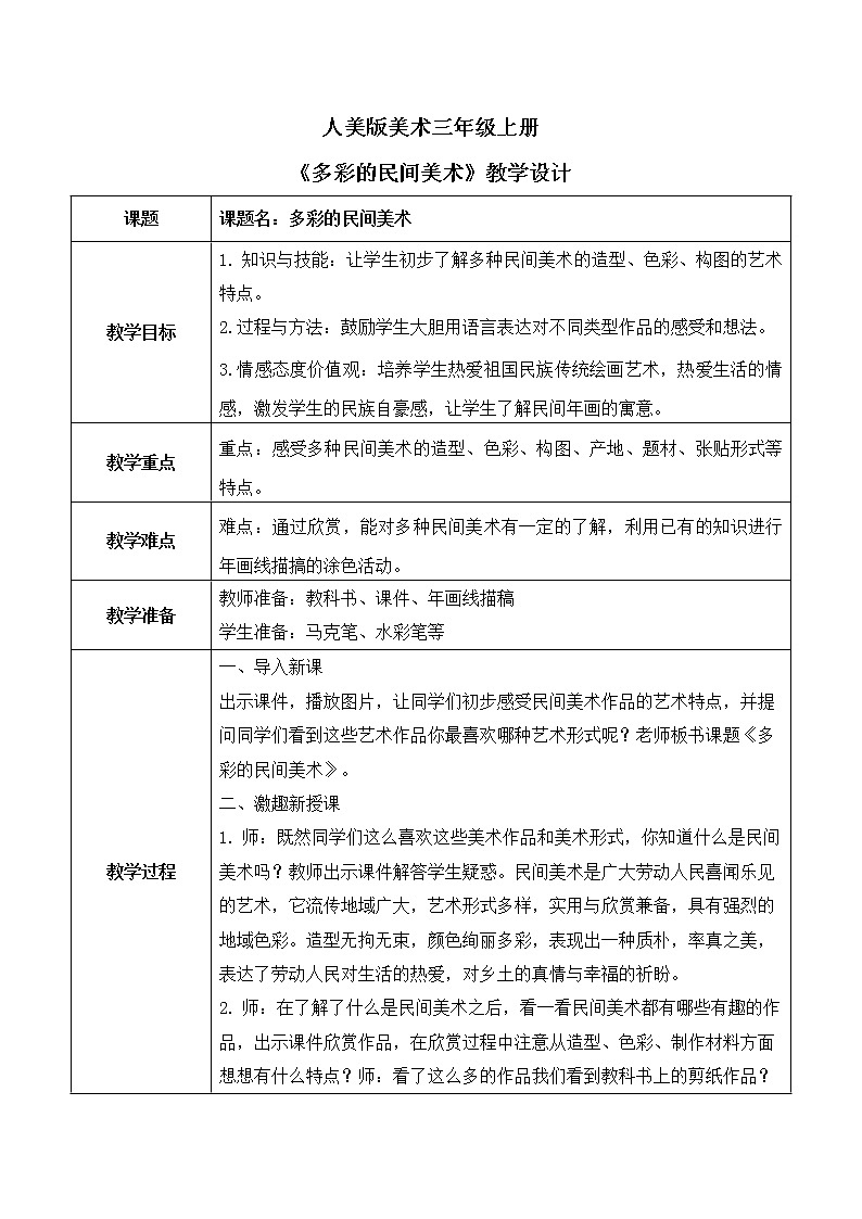 第十七课《多彩的民间美术》课件+教案01