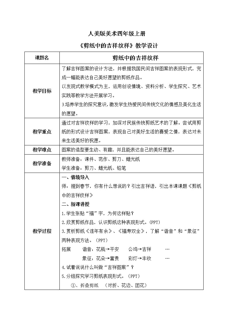 人美版4上美术19《剪纸中的吉祥纹样》课件PPT+教案01