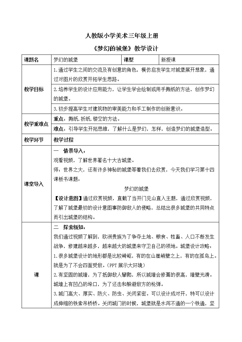 人教版小学美术三年级上册《梦幻的城堡》课件+配套教案+配套视频01