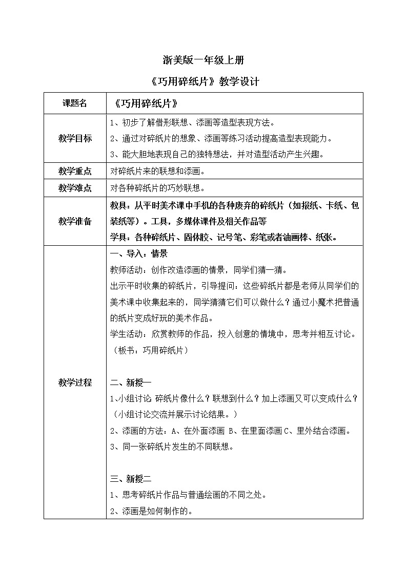 浙美版1上美术5《巧用碎纸片》教案+课件01