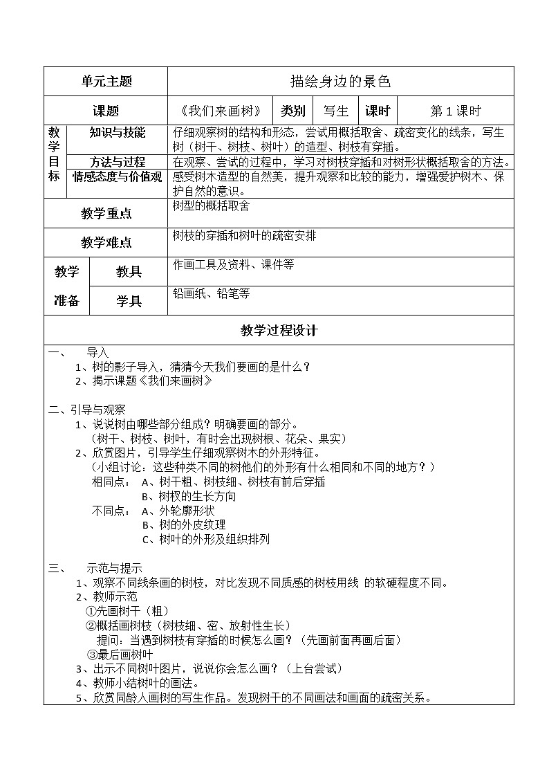 四年级上册美术教案第3课 我们来画树｜沪教版01