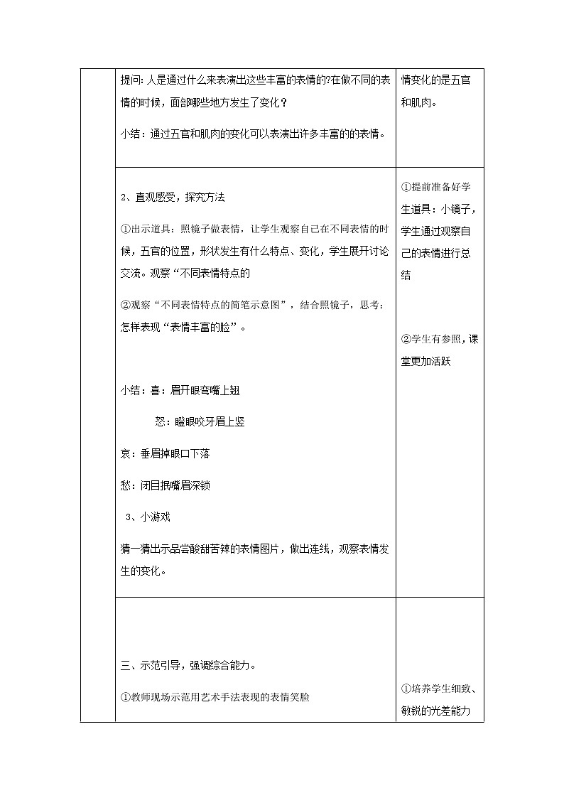 三年级美术下册《表情丰富的脸》教案设计02
