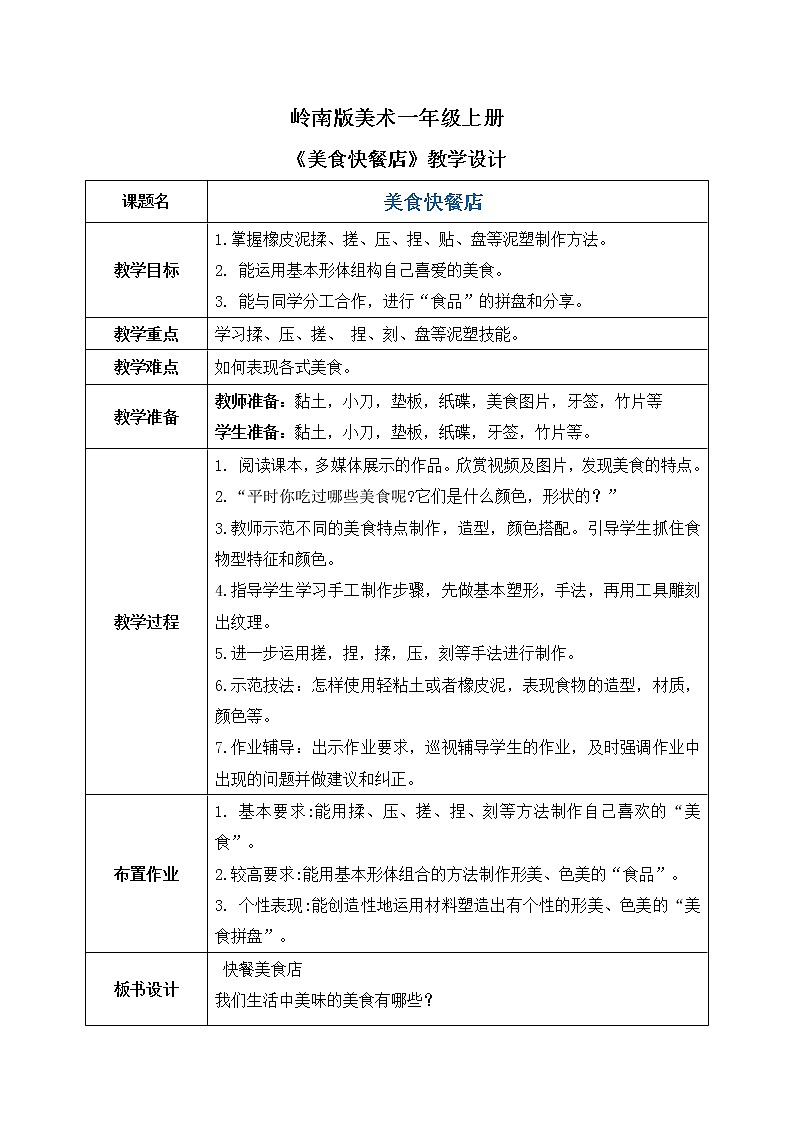 岭南版1上美术第8课《美食快餐店》课件+教案01