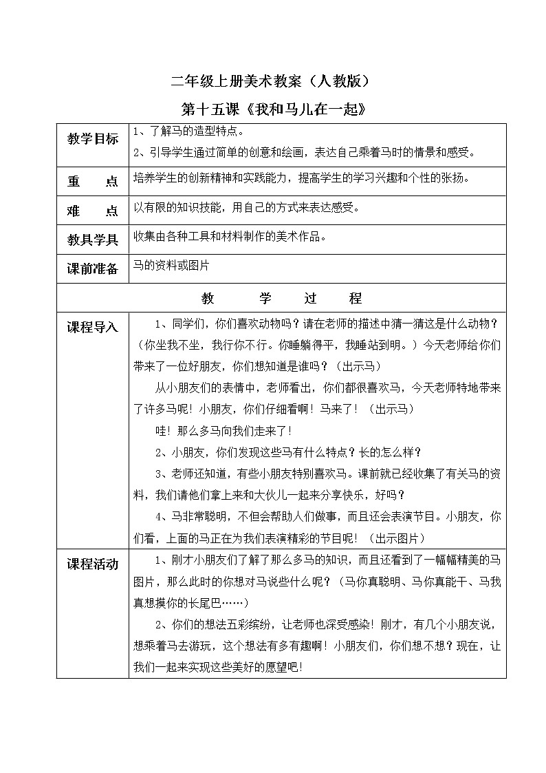 小学美术 二年级上册 第十五课《我和马儿在一起》课件PPT+教案01