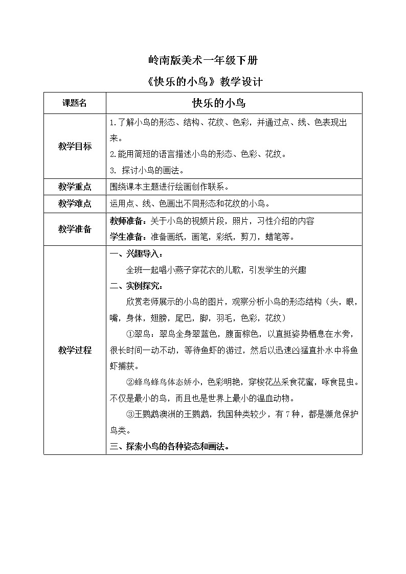 岭南版1下美术第5课《快乐的小鸟》课件+教案01