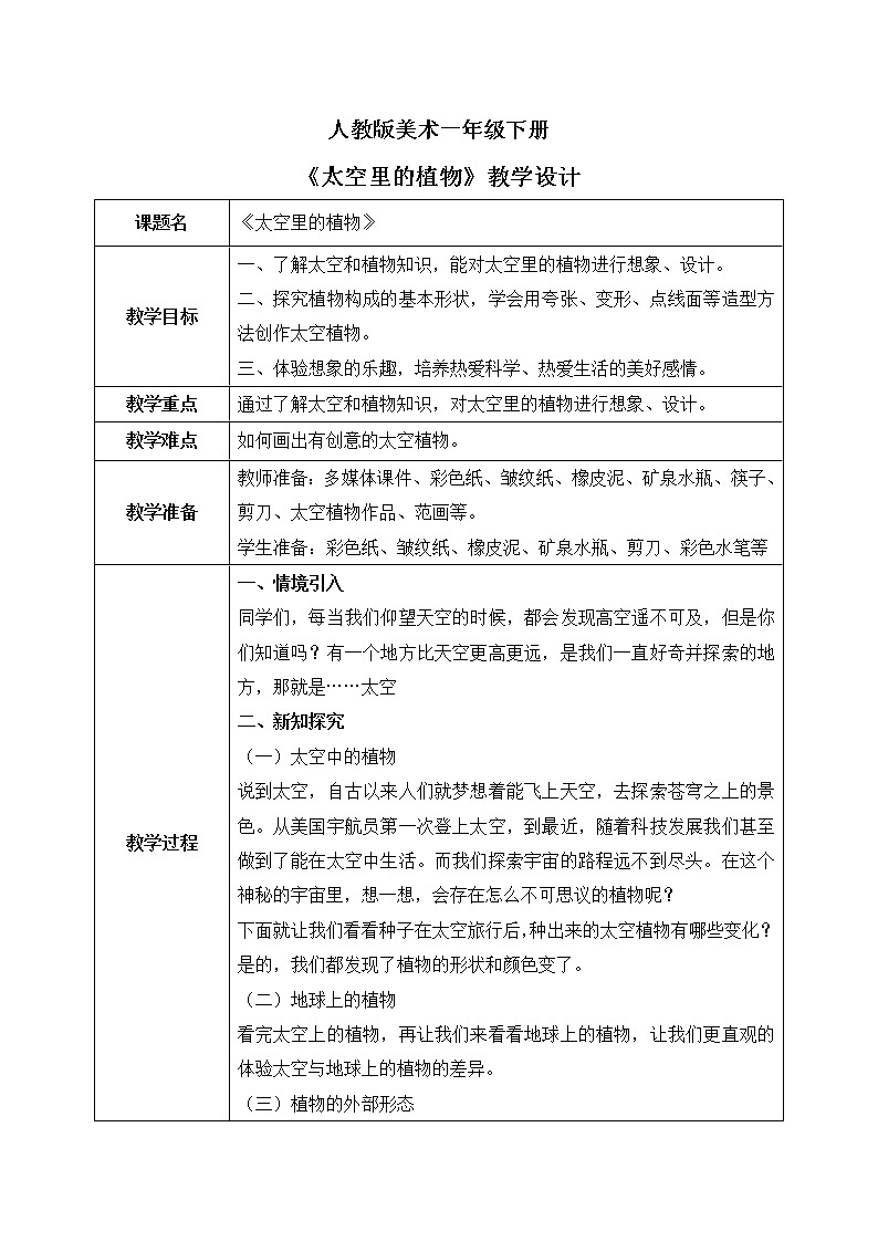 人教版美术一下11.《太空里的植物》课件+教学设计01