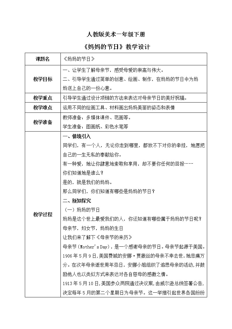 人教版美术一下12.《妈妈的节日》课件+教学设计01