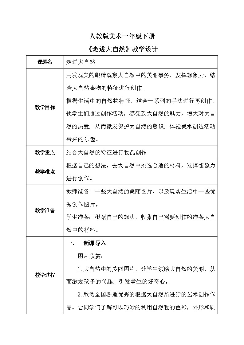 人教版1下美术《走进大自然》课件+教案01