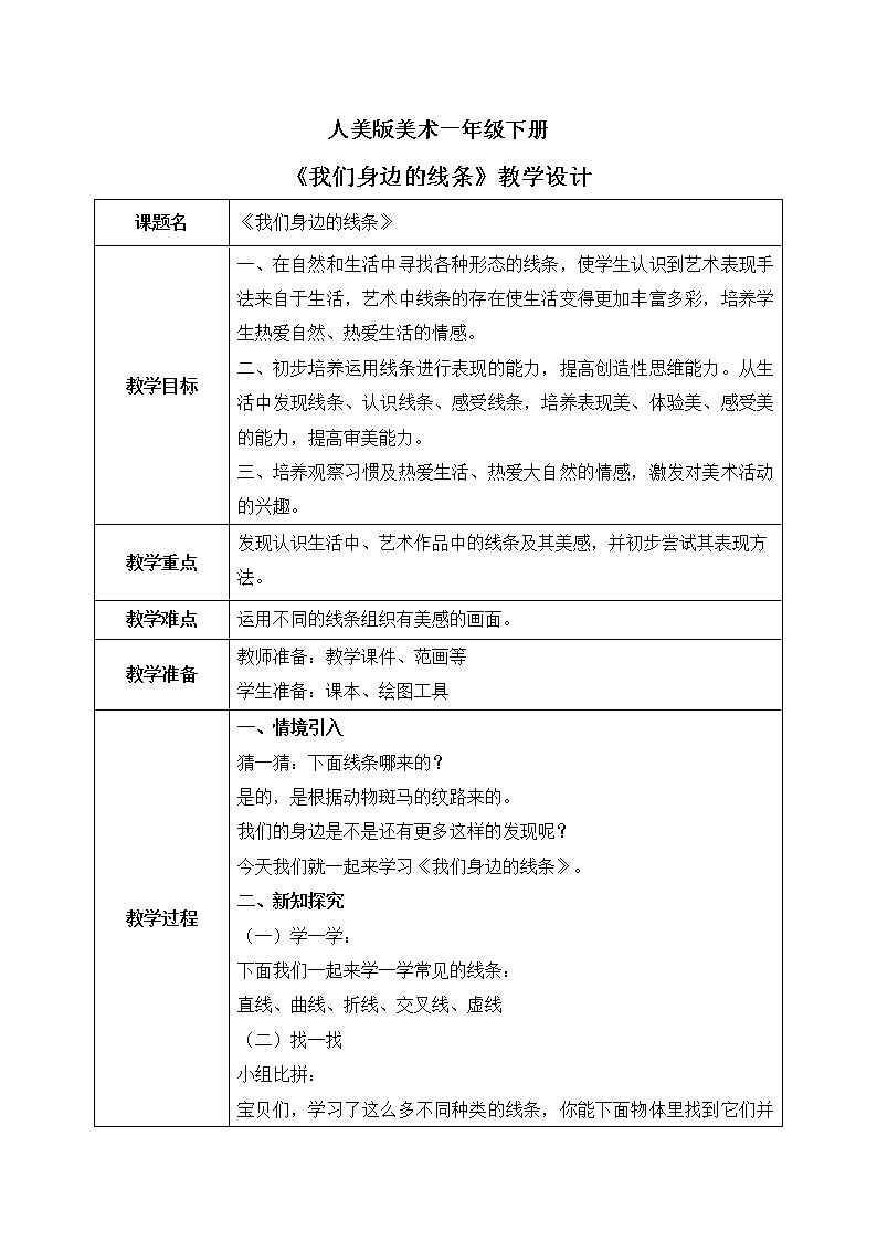 人美版美术一下4.《我们身边的线条》课件+教学设计01