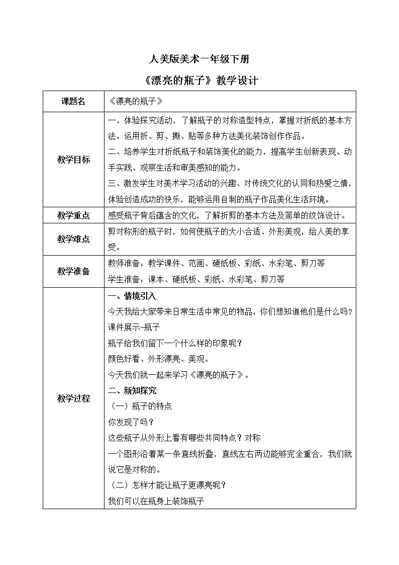 人美版美术一下6.《漂亮的瓶子》课件+教学设计01