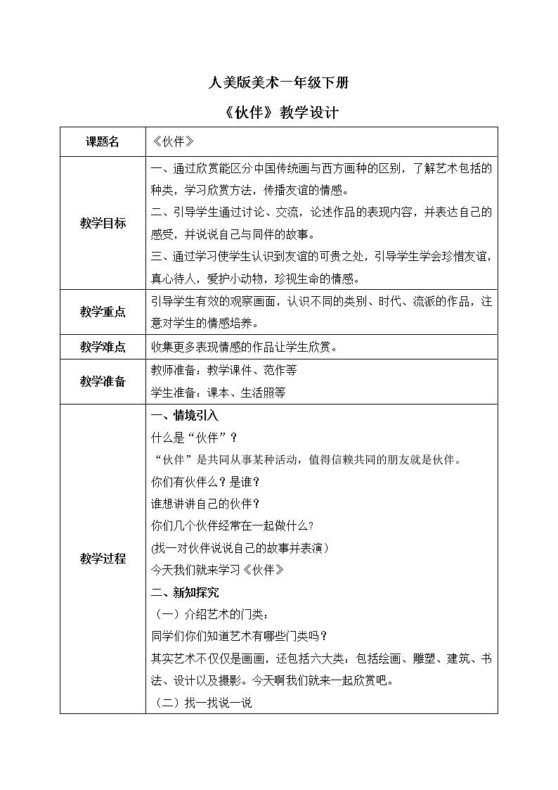 人美版美术一下18.《伙伴》课件+教学设计01