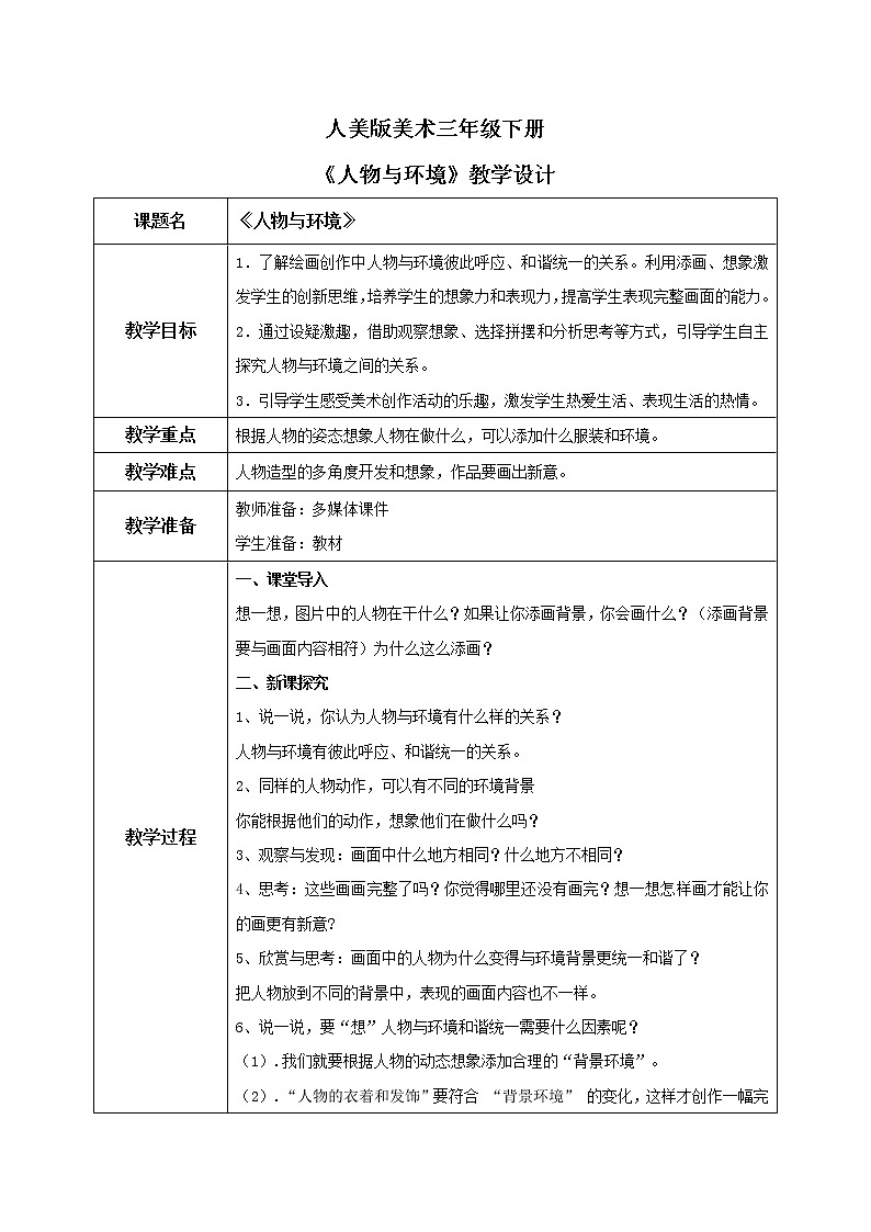 人美版美术三下4. 人物与环境 课件+教学设计01
