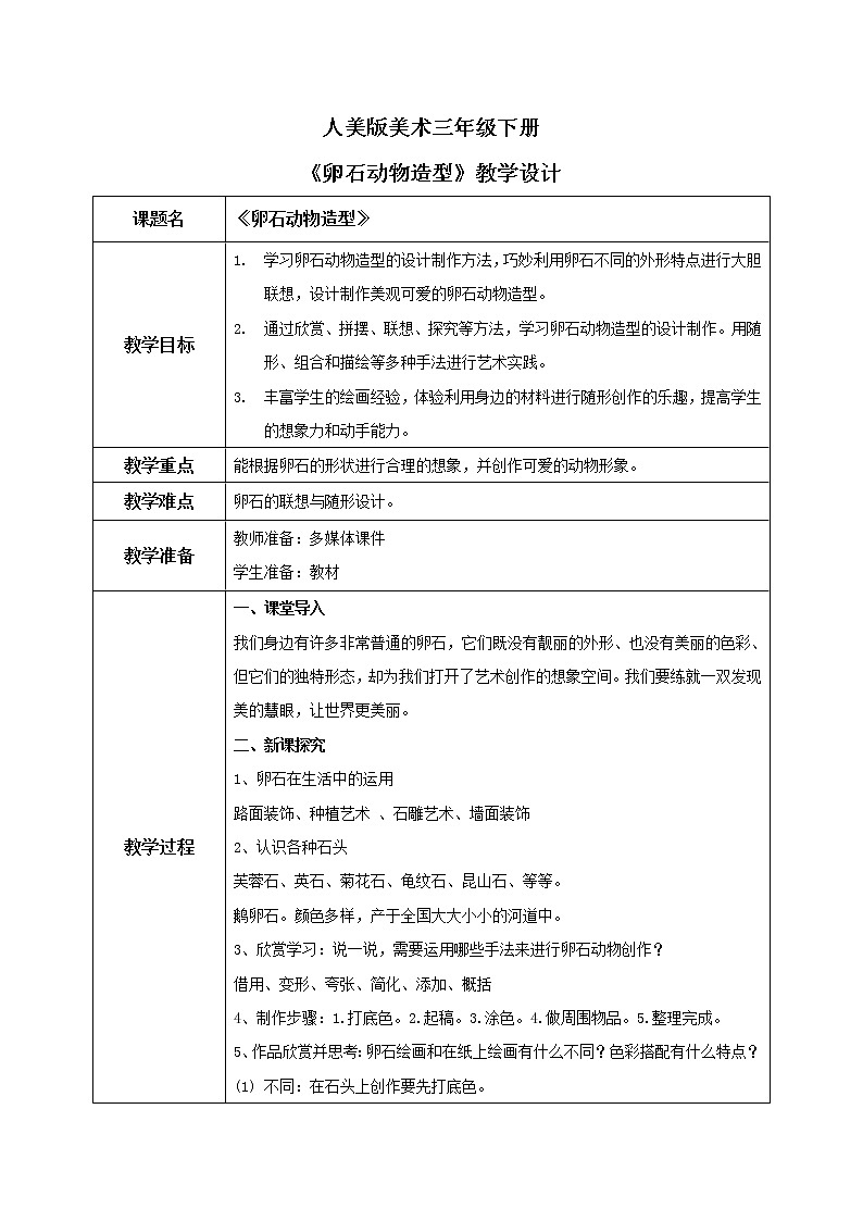 人美版美术三下15. 卵石动物造型 课件+教学设计01