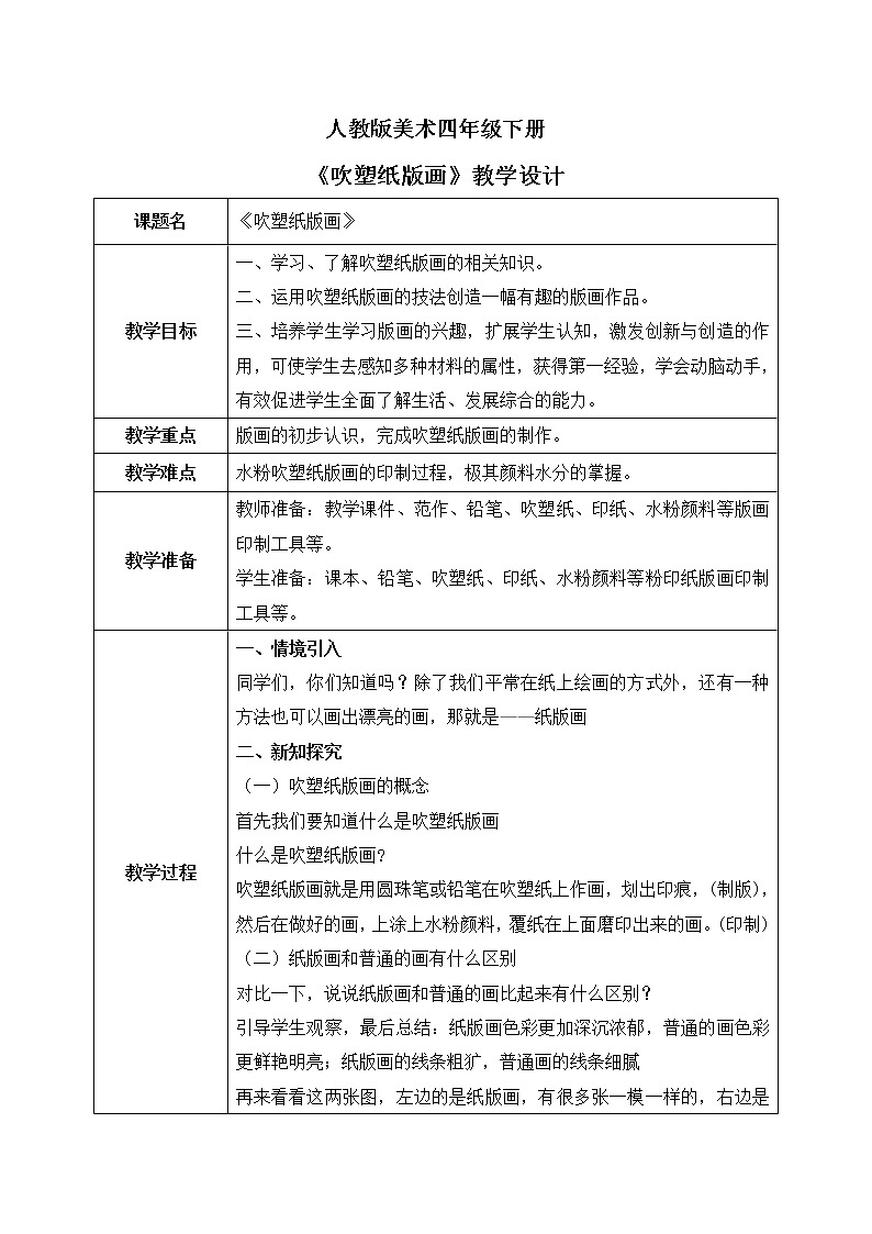 人教版美术四下13.《吹塑纸版画》课件+教学设计01