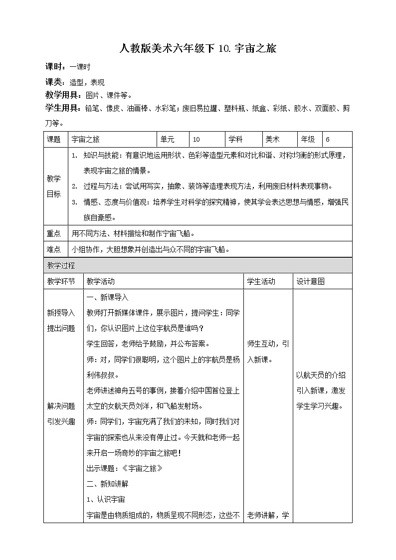 人教版六下美术  第十课 宇宙之旅 课件（课件+教案）01