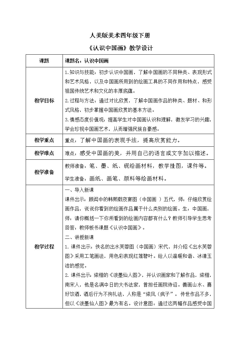 第十一课《认识中国画》教案第1页