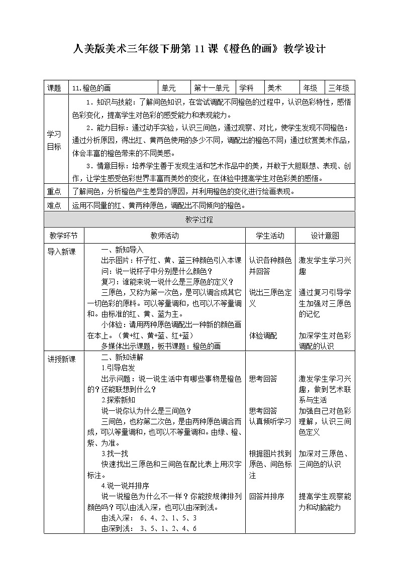 第十一课《橙色的画》课件+教案+说课课件+说课教案01