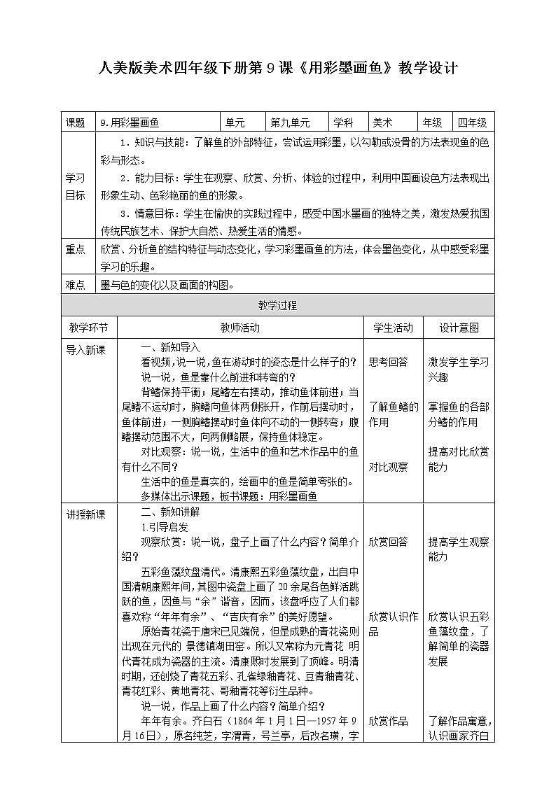 第九课《用彩墨画鱼》课件+教案+说课课件+说课稿+素材01