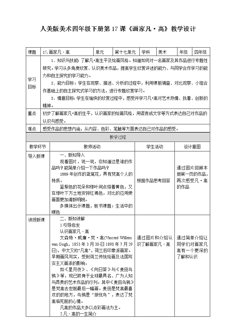 第十七课《画家凡·高》课件+教案+说课稿+说课课件+视频01