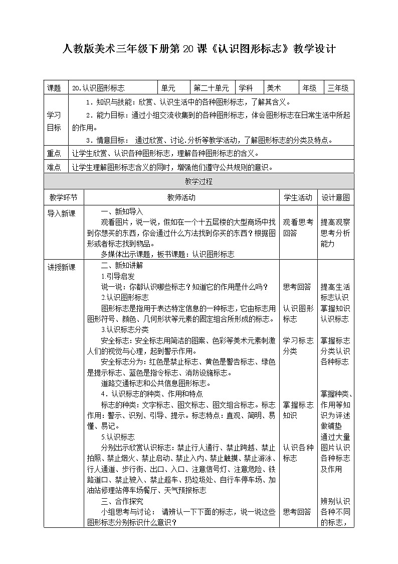第二十课《认识图形标志》课件+教案01