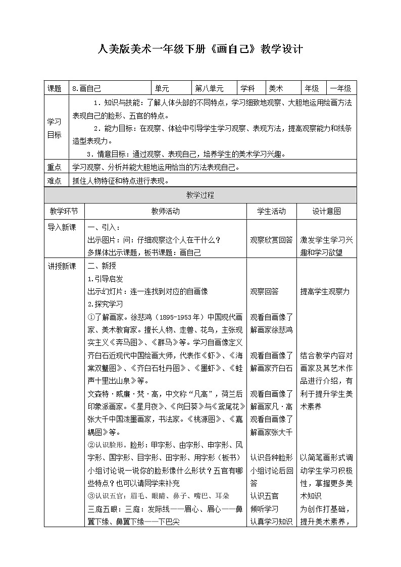第八课 《画自己》课件+教案+说课课件+说课教案01