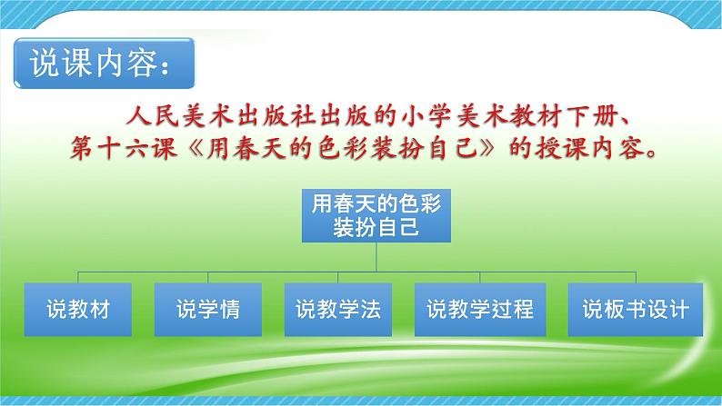 人美版美术一年级下册第十六课《用春天的色彩装扮自己》说课稿第3页