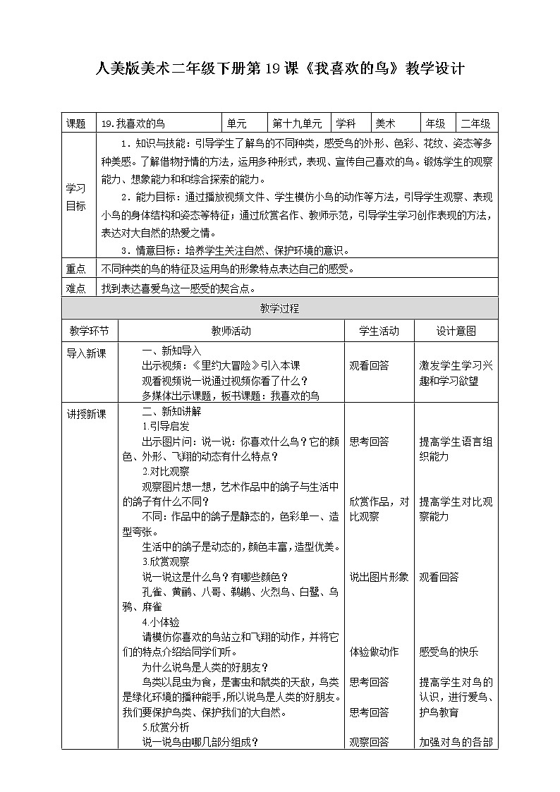 第十九课《我喜欢的鸟》课件+教案+说课课件+说课教案01