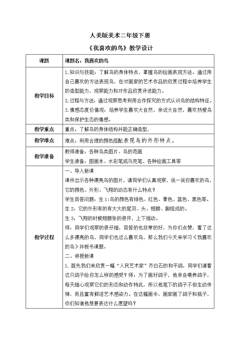 第十九课《我喜欢的鸟》课件+教案01