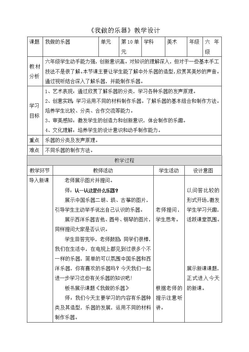【人教版】六上美术  第10课《我做的乐器》（课件+教案）01